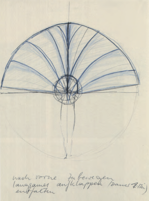 Skizze eines geometrischen Halbkreises mit Linien und handschriftlichen Notizen.